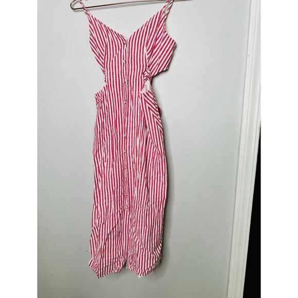 JASON WU Red White Stripe Shirtdress Tie Front Waist Cutouts Dress size 0 - Picture 5 of 15